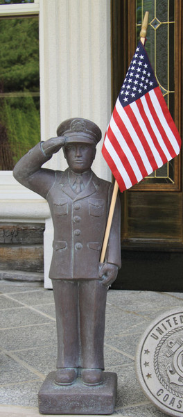 Man Soldier Coast Guard Military Garden Statue Flag Decor
